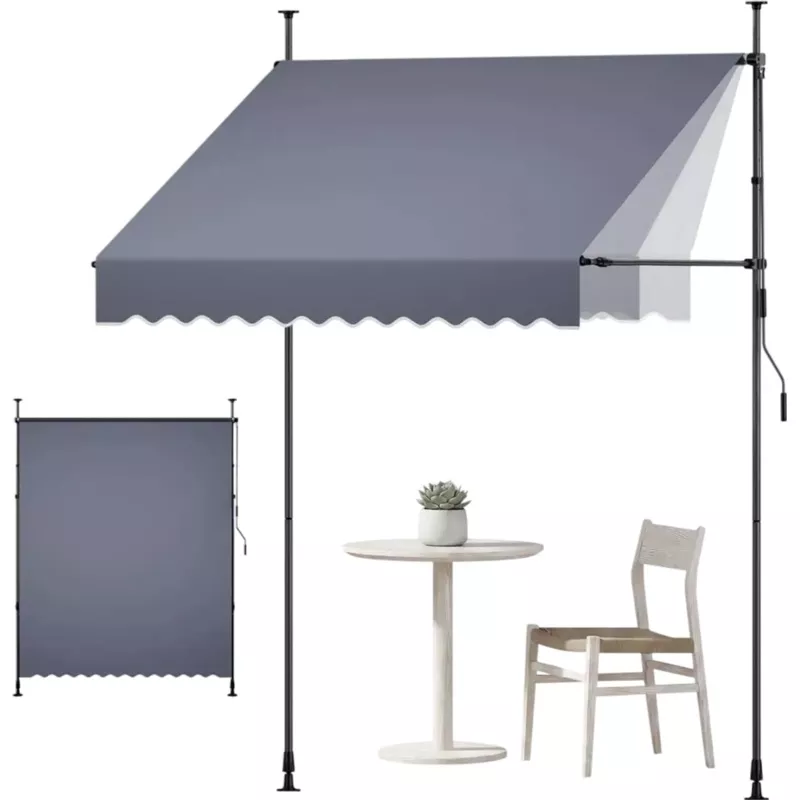 Vevor Retractable Awning 78″ Manual Patio Sunshade Dark Gray New