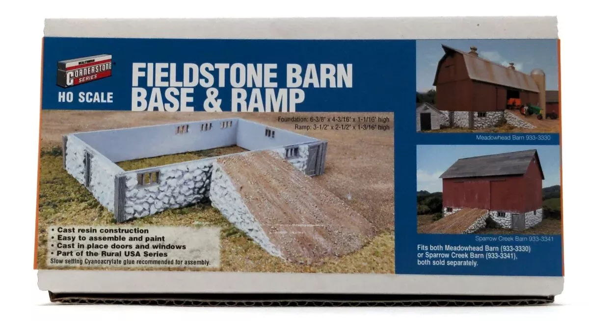 Walthers 933-3331 HO Scale Fieldstone Barn Base and Ramp Model Building Kit