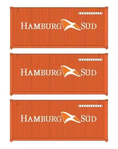 Walthers (SceneMaster) HO 18052 20′ Fully Corrugated Container, 3-Pack, Hamburg Sud
