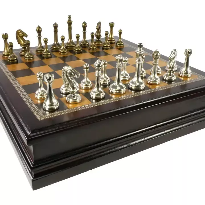 WorldWise Chess Set – Metal Staunton Chessmen in Wood Chest