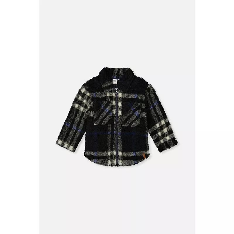 Zipped Overshirt Black and Blue Plaid Black and Blue Plaid